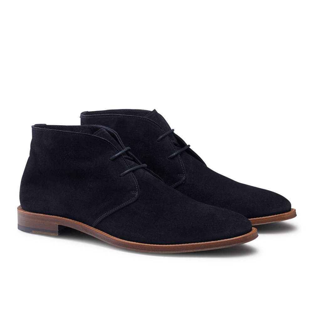 Férfi Russell And Bromley Pall Mall Unlined Chukka Csizma Sötétkék | 631708KWU