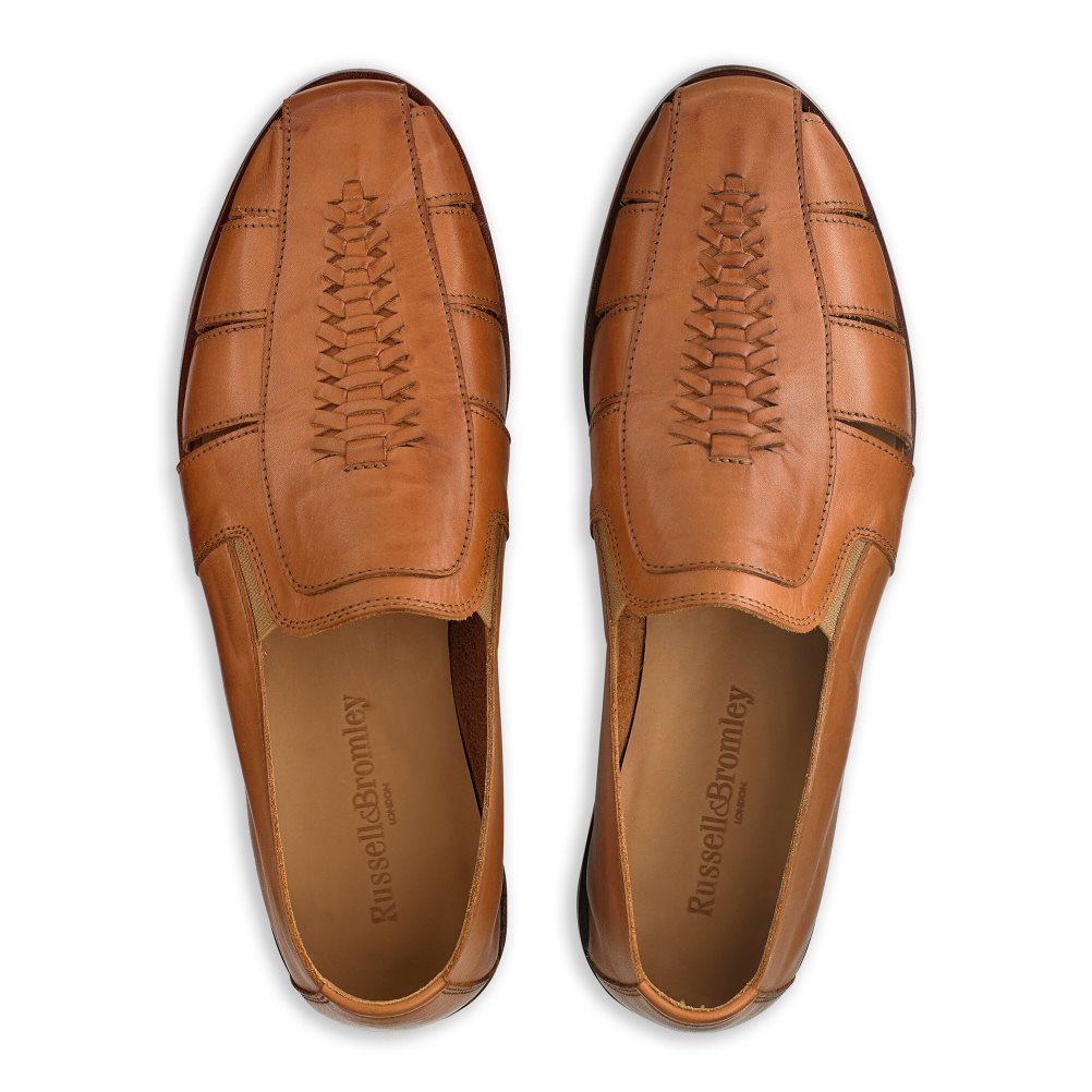 Férfi Russell And Bromley Southend Weave Detail Slip On Alkalmi Cipő Barna | 615840JOA