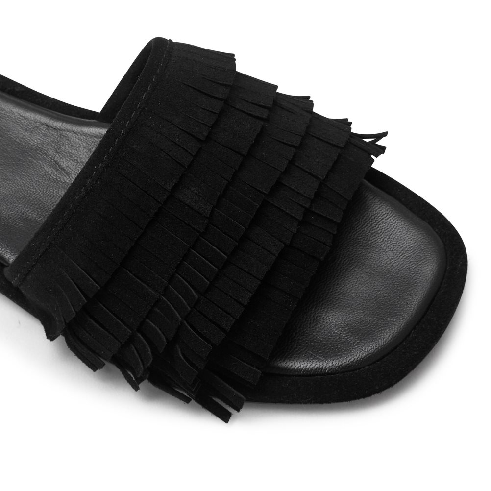 Női Russell And Bromley Cascade Fringe Papucs Fekete | 074265UBE