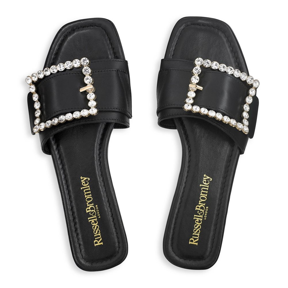 Női Russell And Bromley Cindy Jewelled Csatos Lapos Szandál Fekete | 059786LWG