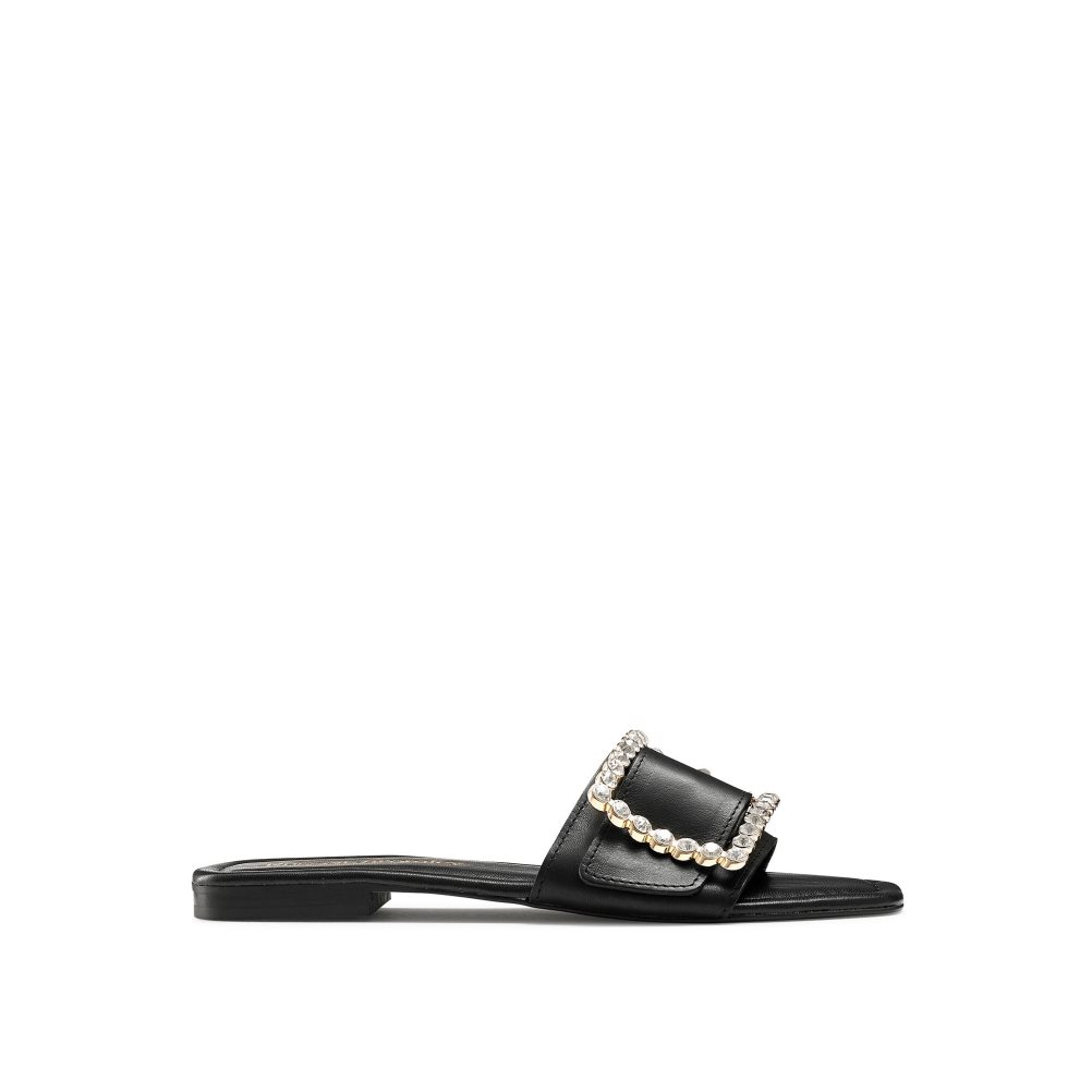 Női Russell And Bromley Cindy Jewelled Csatos Lapos Szandál Fekete | 059786LWG