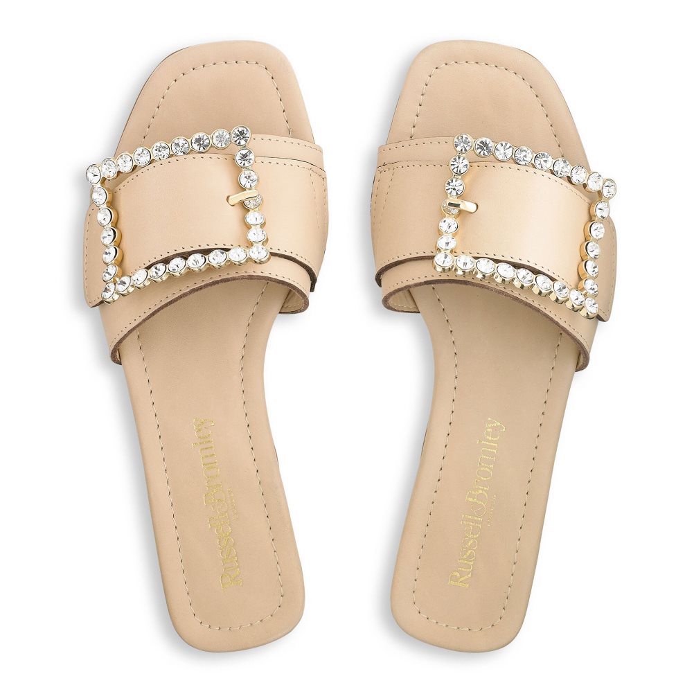 Női Russell And Bromley Cindy Jewelled Csatos Lapos Szandál Világos Barna | 409716SRO