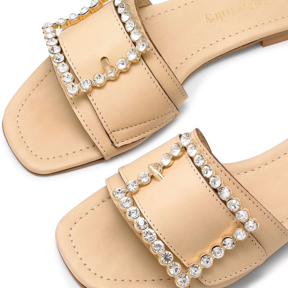 Női Russell And Bromley Cindy Jewelled Csatos Lapos Szandál Világos Barna | 409716SRO