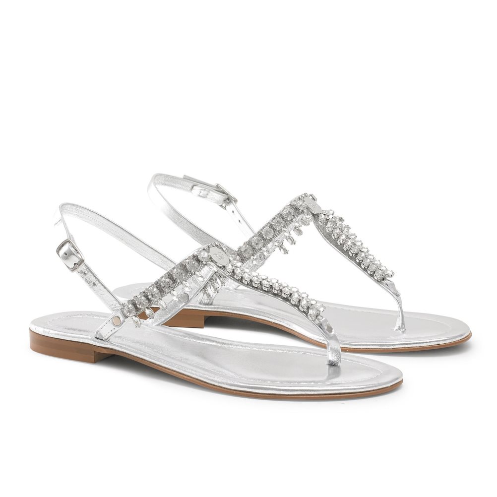 Női Russell And Bromley Crystal Embellished Lapos Szandál Titán | 390461QNE