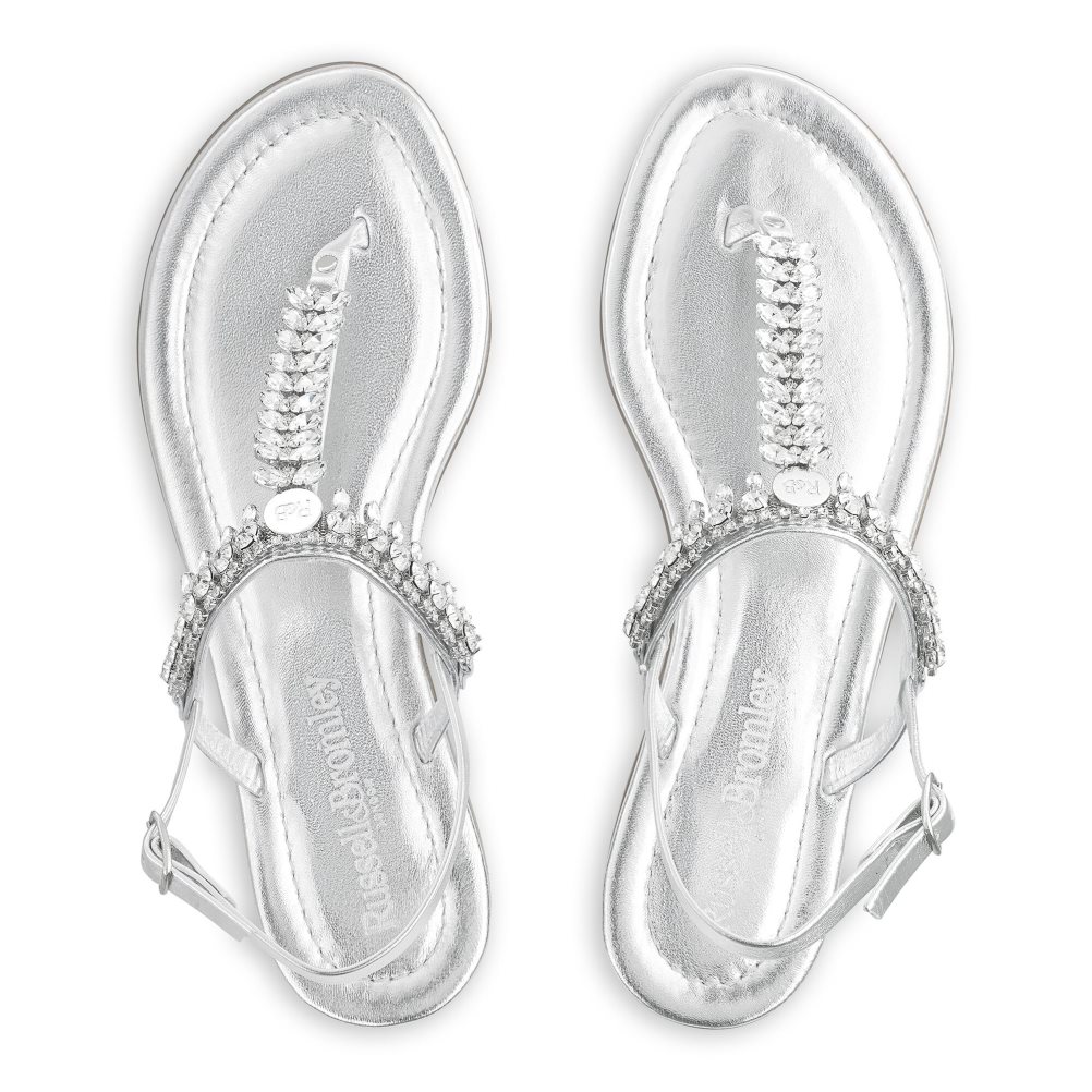 Női Russell And Bromley Crystal Embellished Lapos Szandál Titán | 390461QNE