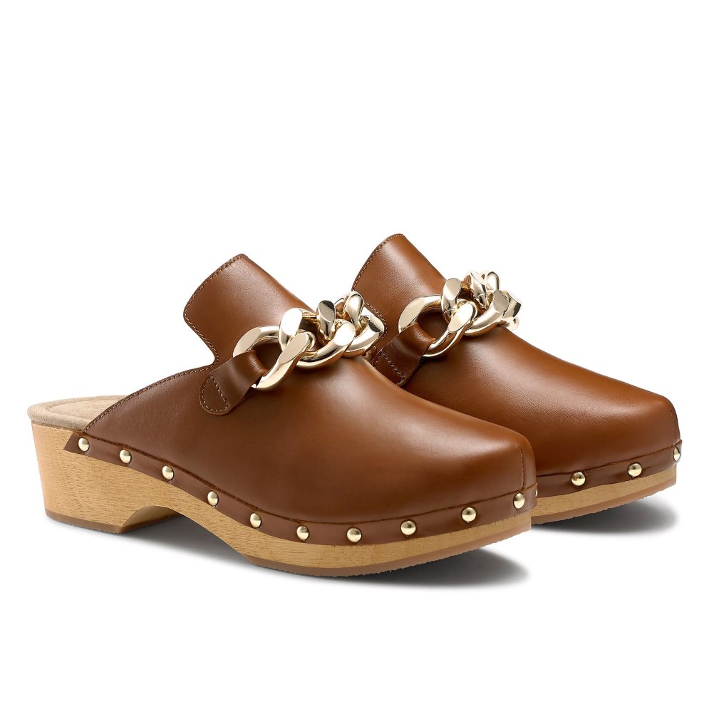 Női Russell And Bromley Dellabosco Chain Closed Toe Mule Cipő Barna | 327849MNC