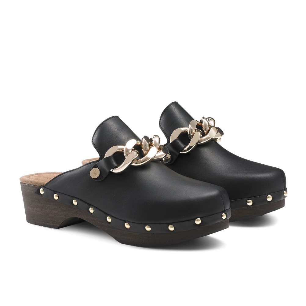 Női Russell And Bromley Dellabosco Chain Closed Toe Mule Cipő Fekete | 403718RUV