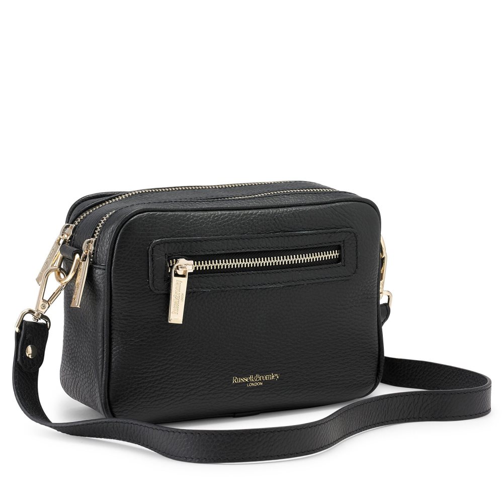 Női Russell And Bromley Dynamic Triple Zip Camera Crossbody Táska Fekete | 169045XPG