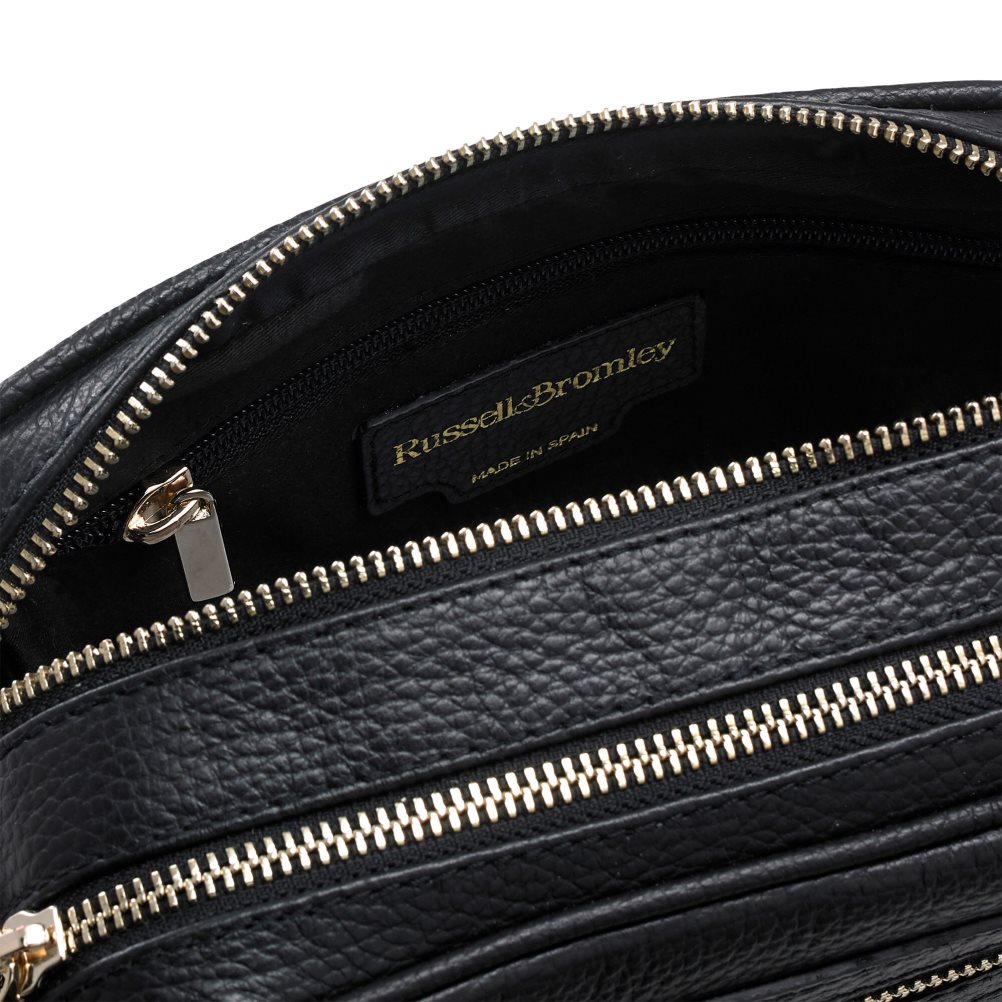 Női Russell And Bromley Dynamic Triple Zip Camera Crossbody Táska Fekete | 169045XPG