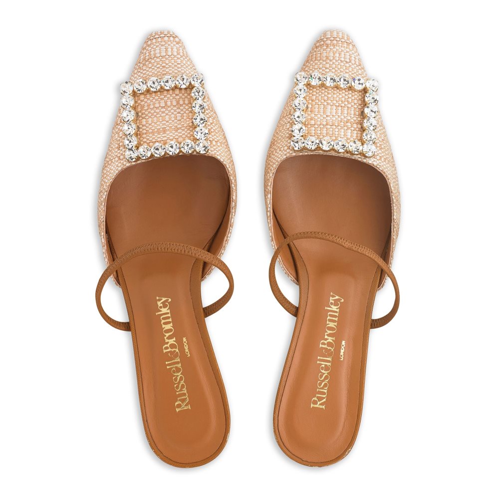 Női Russell And Bromley Fairytale Slingback Gem Kitten Magassarkú Szandál Barna | 239471FAU