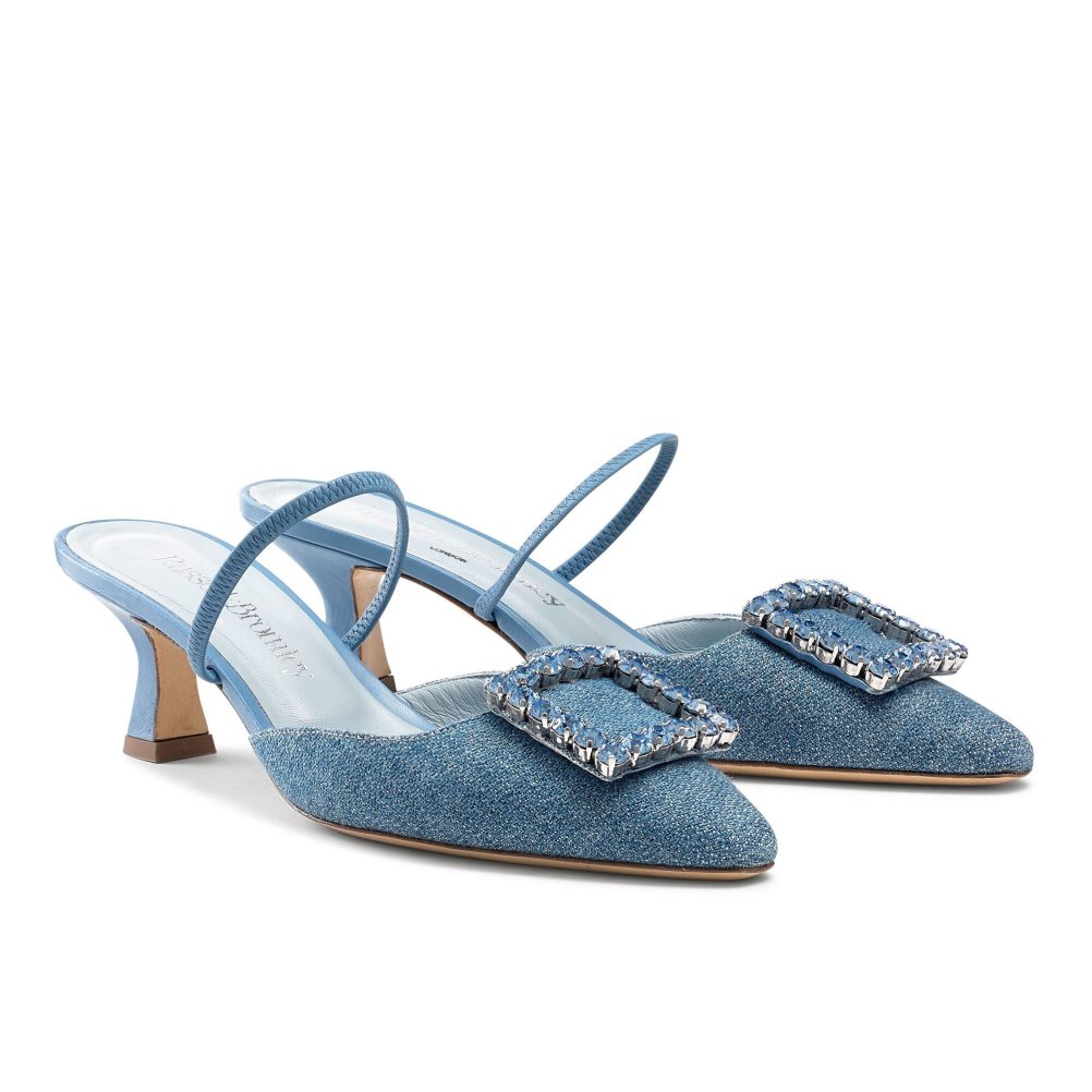 Női Russell And Bromley Fairytale Slingback Gem Kitten Magassarkú Szandál Sötétkék | 357612RKS