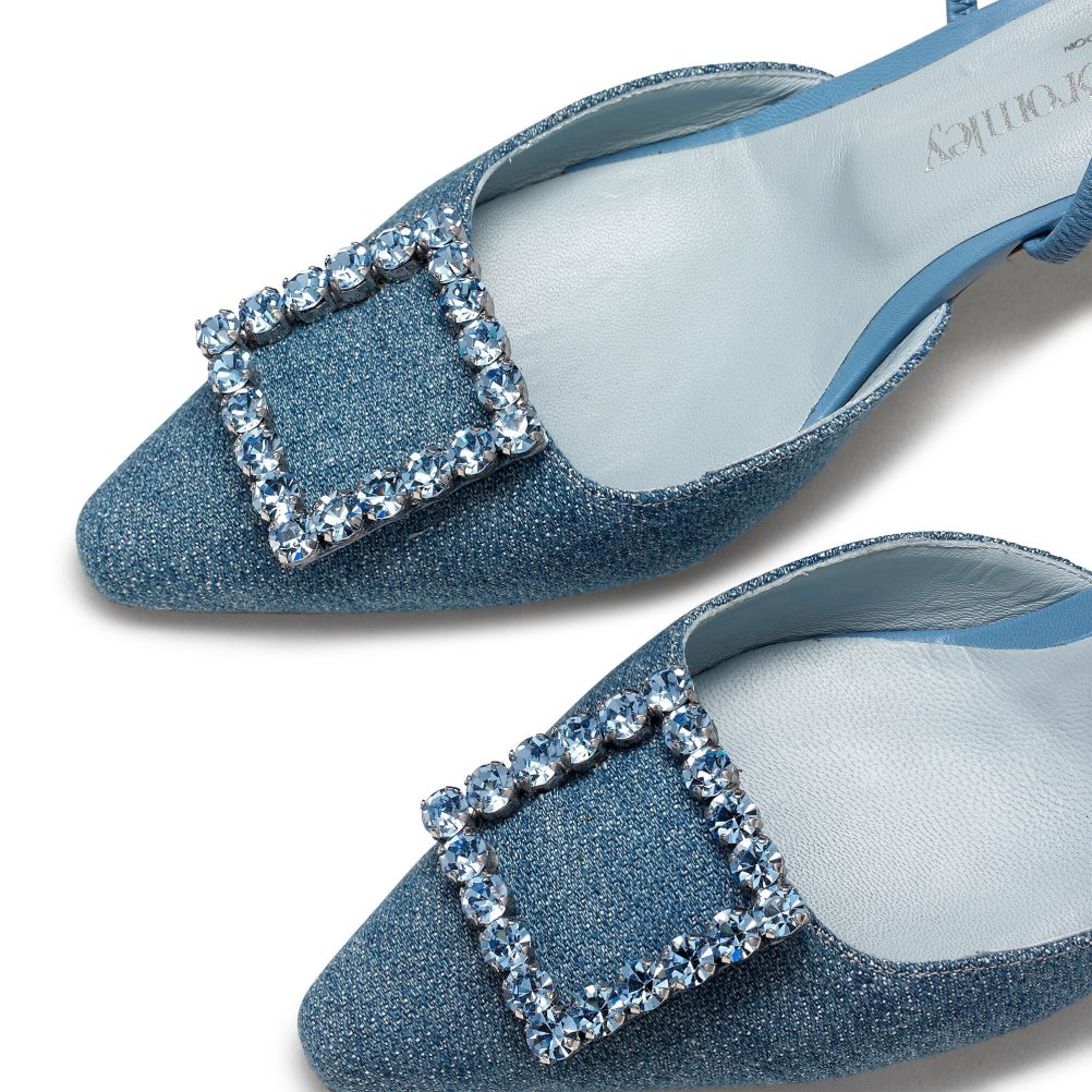 Női Russell And Bromley Fairytale Slingback Gem Kitten Magassarkú Szandál Sötétkék | 357612RKS