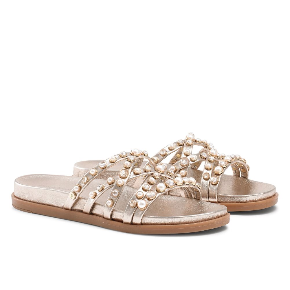 Női Russell And Bromley Fancy Embellished Lapos Szandál Arany | 518326ZHR