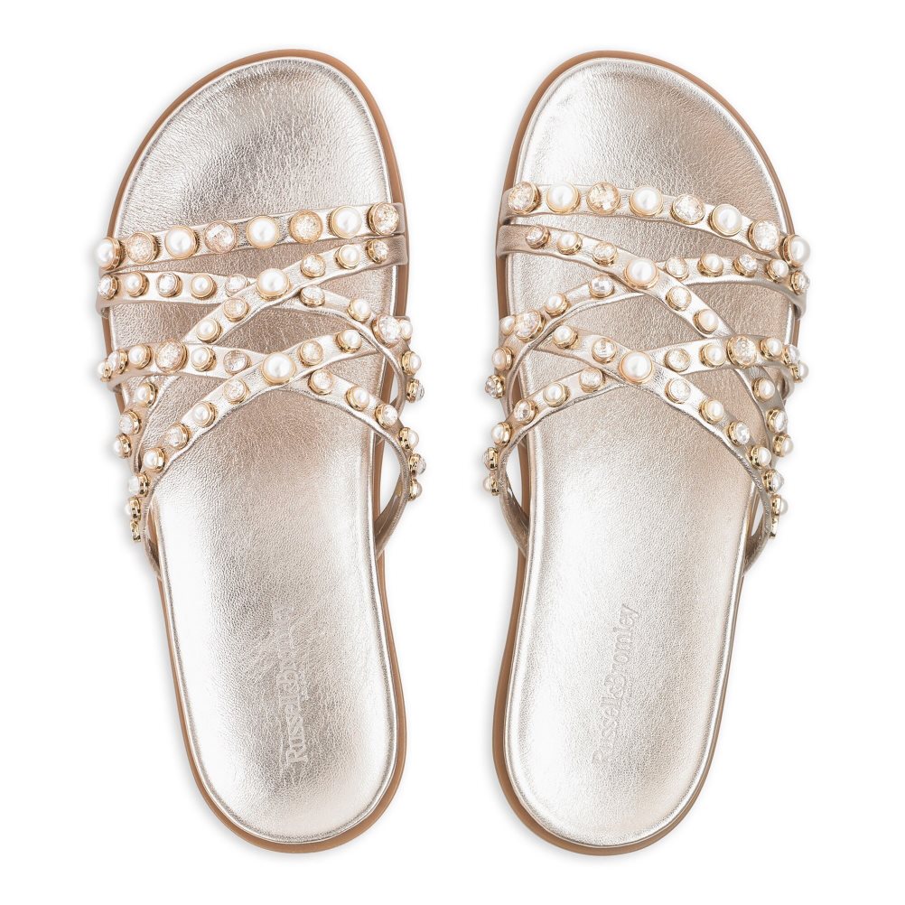 Női Russell And Bromley Fancy Embellished Lapos Szandál Arany | 518326ZHR