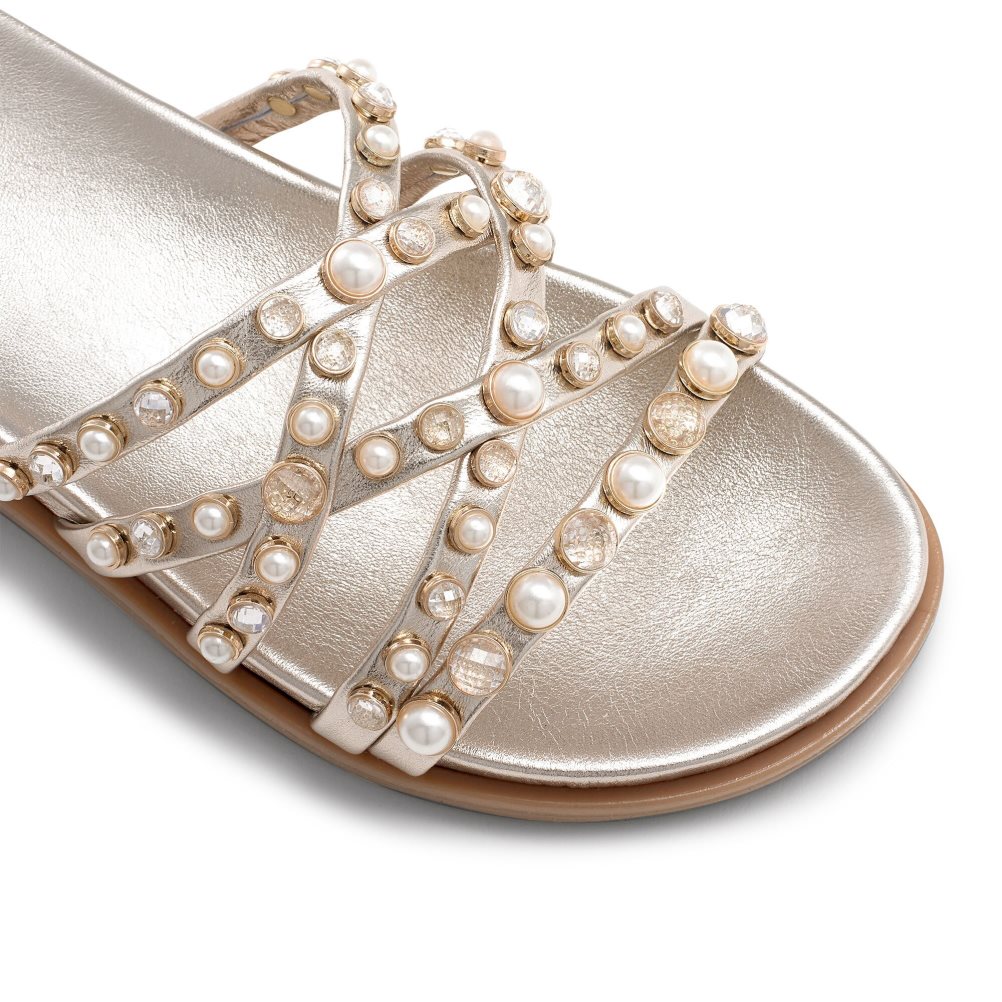 Női Russell And Bromley Fancy Embellished Lapos Szandál Arany | 518326ZHR