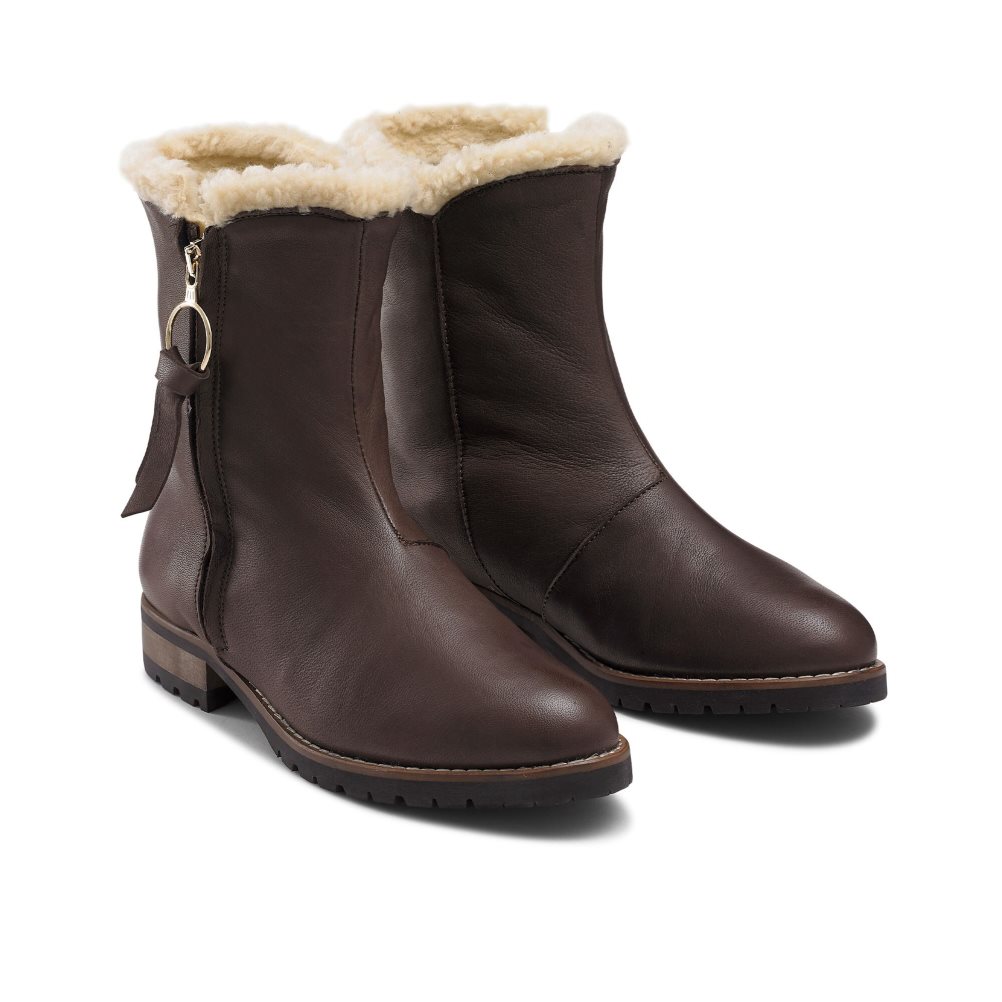 Női Russell And Bromley Grizzly Warm Bélelt Zip Bokacsizma Sötétbarna | 902378HRL