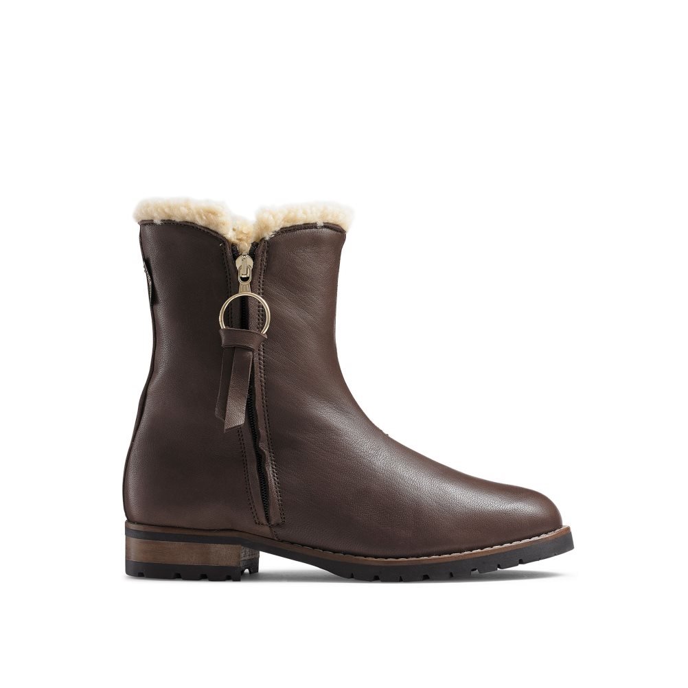 Női Russell And Bromley Grizzly Warm Bélelt Zip Bokacsizma Sötétbarna | 902378HRL