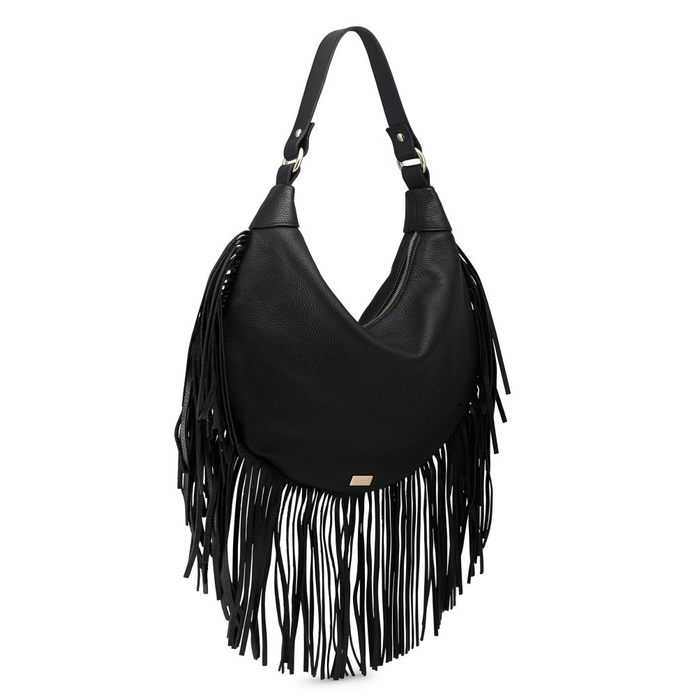 Női Russell And Bromley Indie Fringed Válltáskák Fekete | 516324QLM