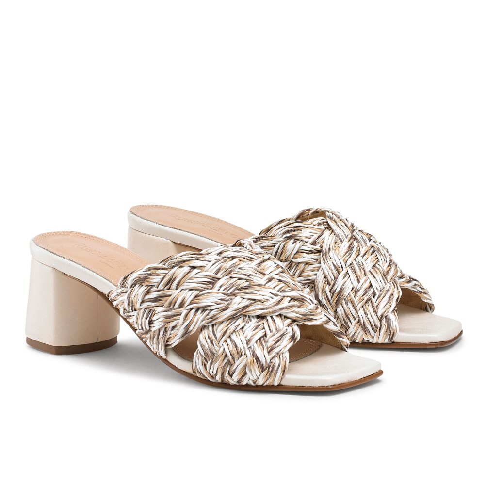 Női Russell And Bromley Kiss Me Raffia Block Mule Cipő Világos Barna | 109567VJN