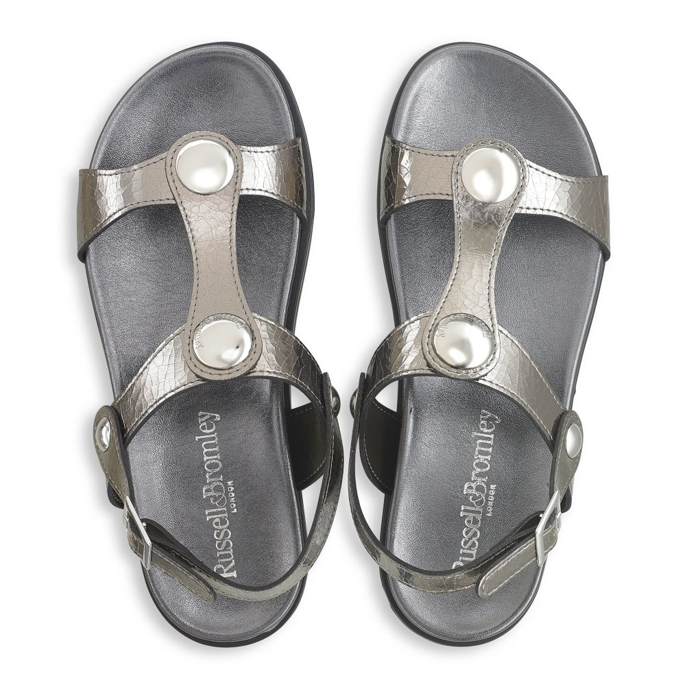 Női Russell And Bromley Laura Disc Footbed Lapos Szandál Metal | 409157RJT