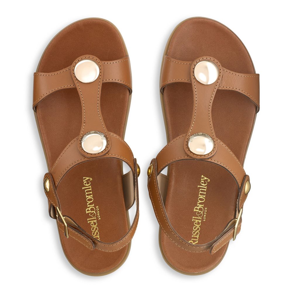 Női Russell And Bromley Laura Disc Footbed Lapos Szandál Barna | 893412QED