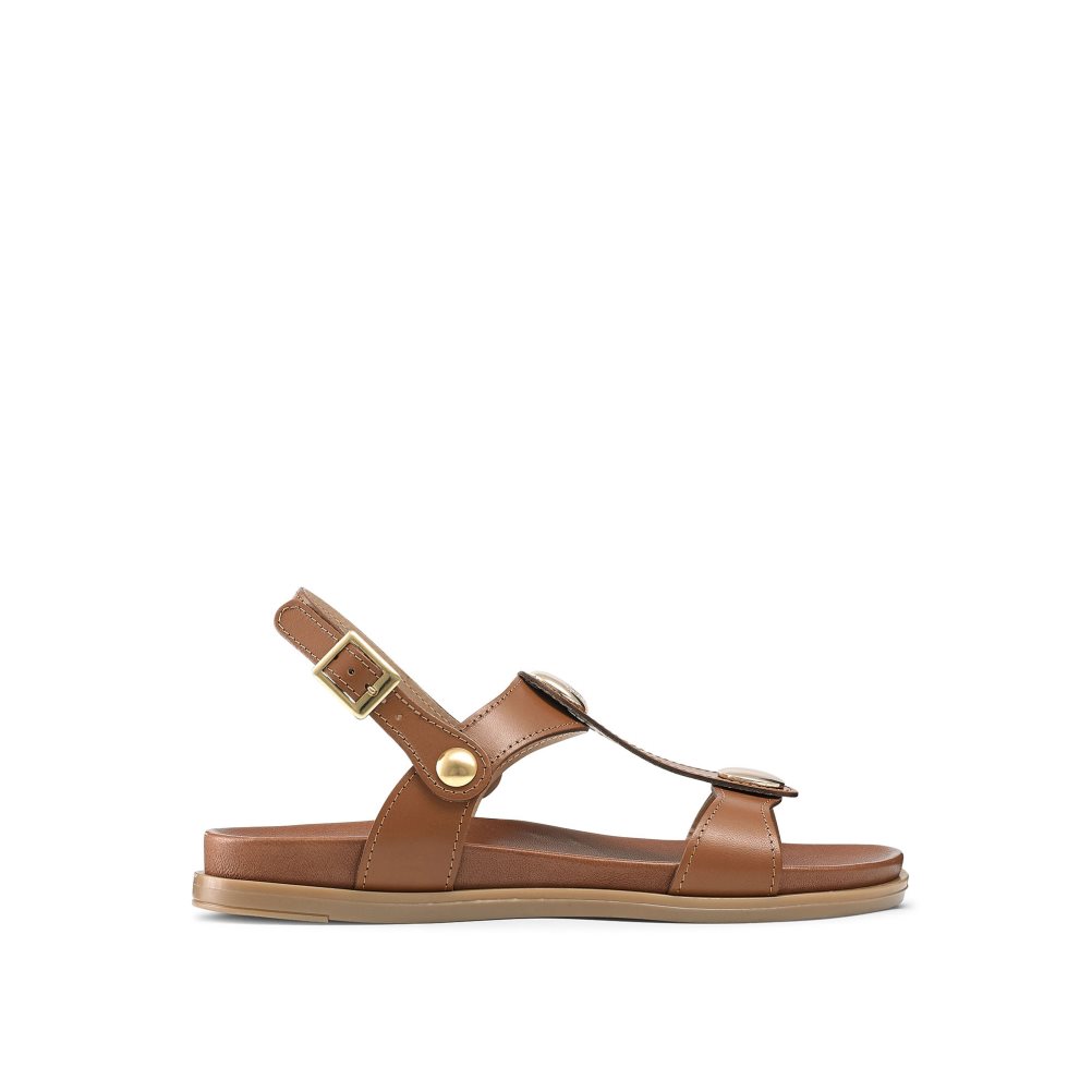 Női Russell And Bromley Laura Disc Footbed Lapos Szandál Barna | 893412QED