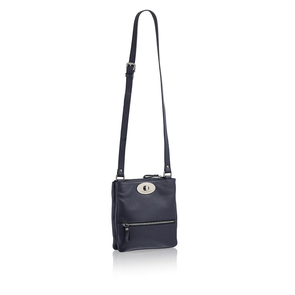 Női Russell And Bromley Lincoln Turnlock Crossbody Táska Sötétkék | 350612PNG