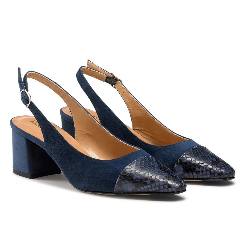 Női Russell And Bromley Made Up Slingback Magassarkú Kígyóbőr Sötétkék | 160953SJI