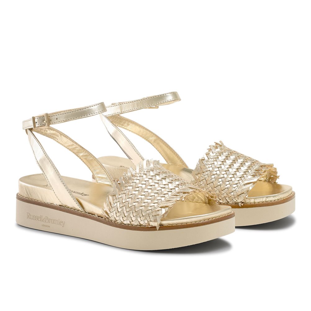 Női Russell And Bromley Orlando Woven Footbed Lapos Szandál Arany | 952713YZE