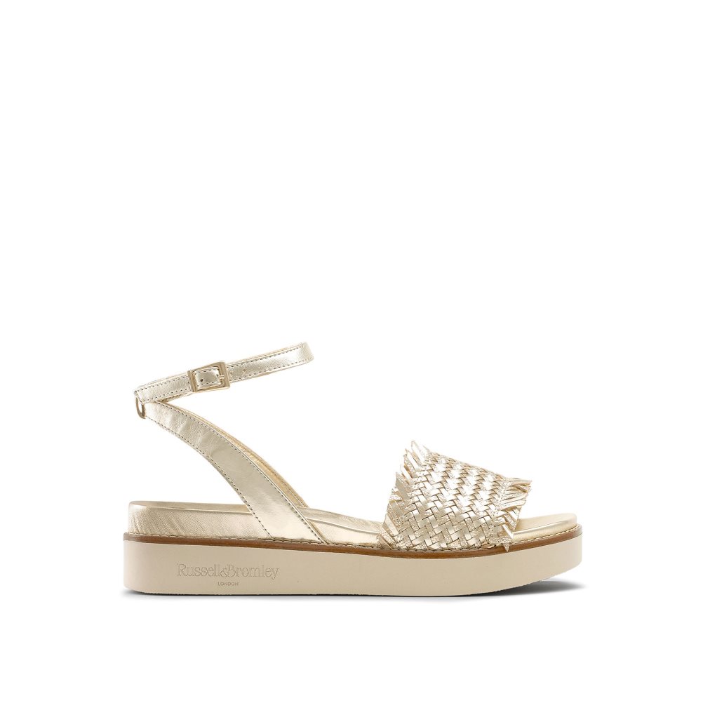 Női Russell And Bromley Orlando Woven Footbed Lapos Szandál Arany | 952713YZE