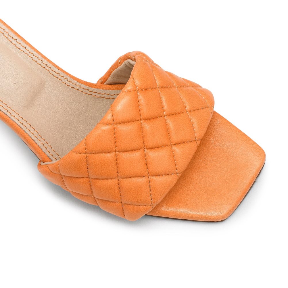 Női Russell And Bromley Quiltbloc Quilted Block Mule Cipő Narancssárga | 395140MYK