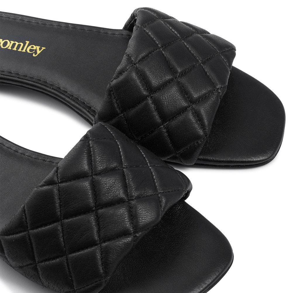 Női Russell And Bromley Quilted Lapos Szandál Fekete | 458016BWV