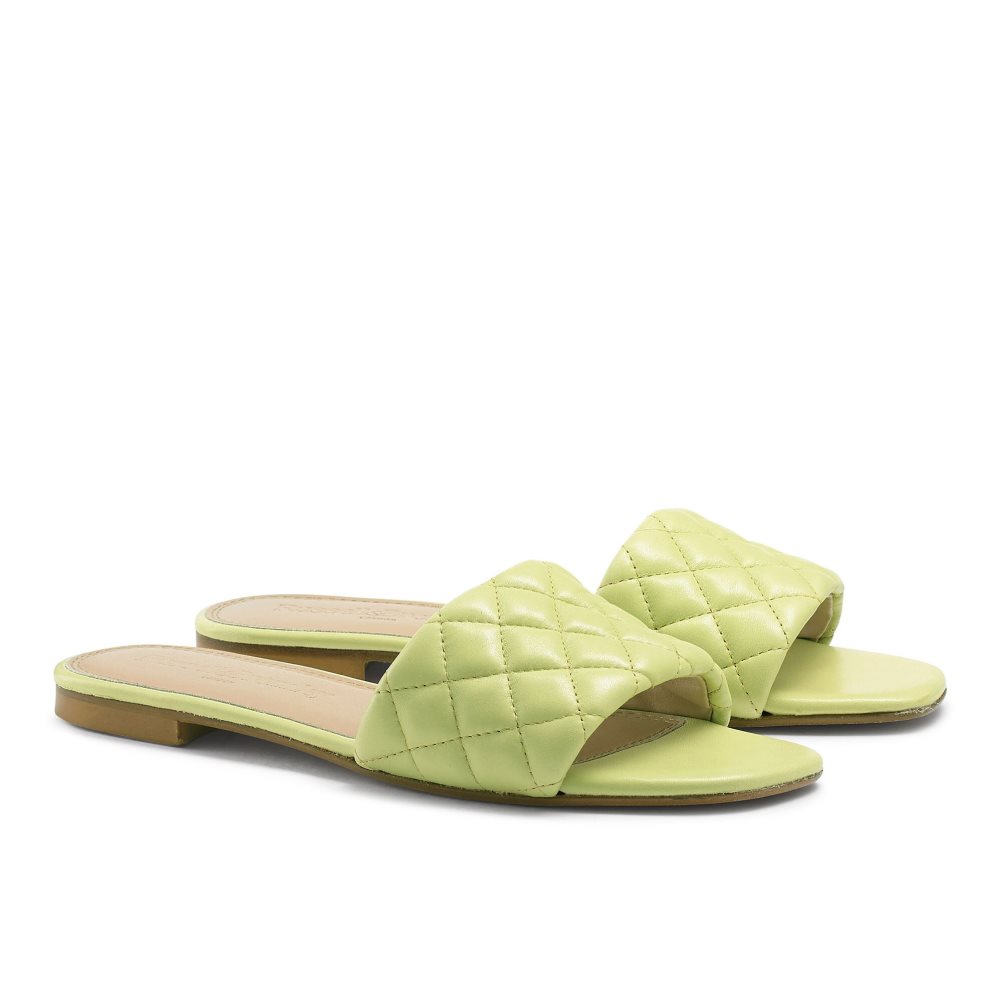 Női Russell And Bromley Quilted Lapos Szandál Zöld | 512870QVW