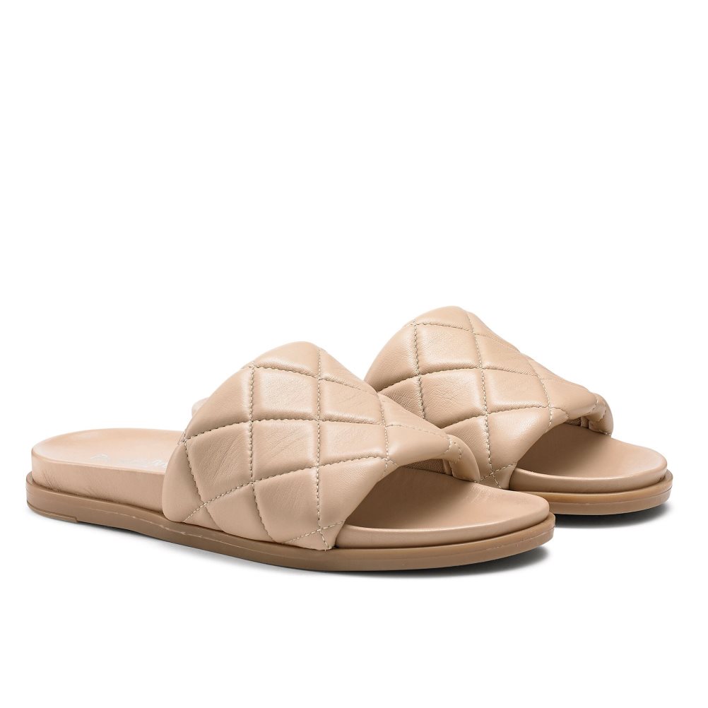 Női Russell And Bromley Quilted Papucs Bézs | 978602XQT