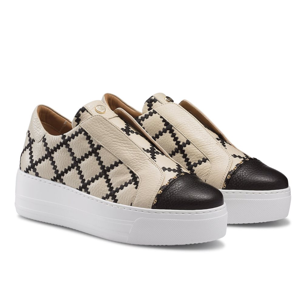 Női Russell And Bromley Seawalk Laceless Platform Cipő Bézs Fekete | 152649HRZ