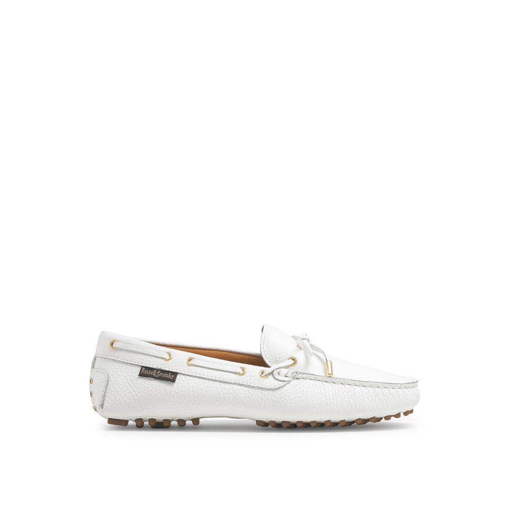 Női Russell And Bromley Strada Bow Trim Driver Loafer Cipő Fehér | 198654KTO