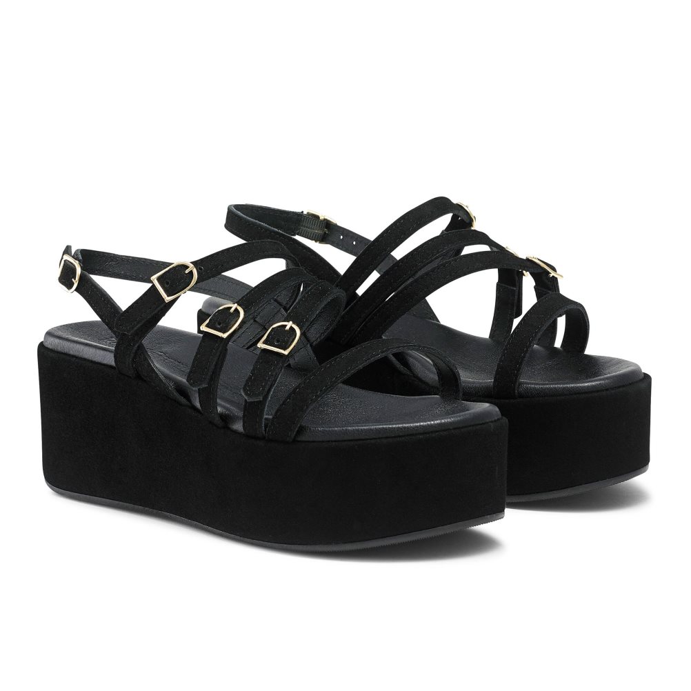 Női Russell And Bromley Sunshine Csatos Éktalpú Cipő Fekete | 821409TMW