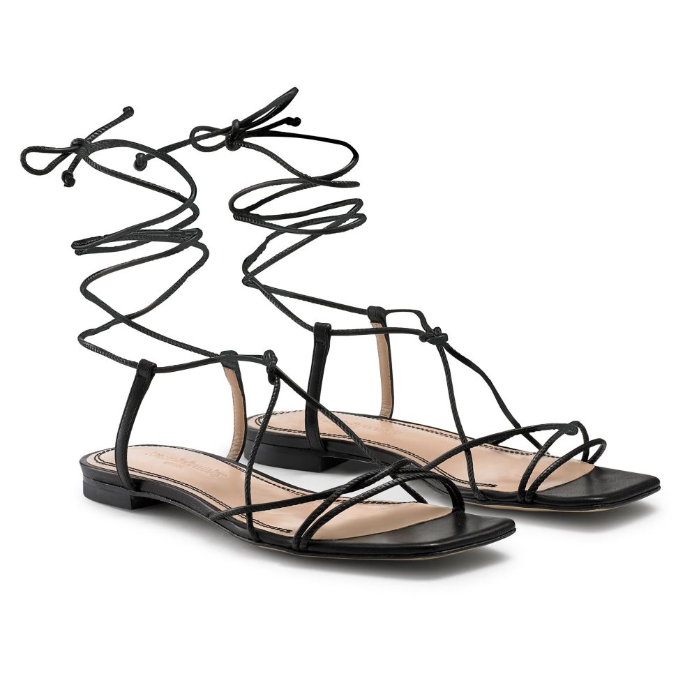 Női Russell And Bromley Wasabi Ankle Tie Lapos Szandál Fekete | 413258BFQ