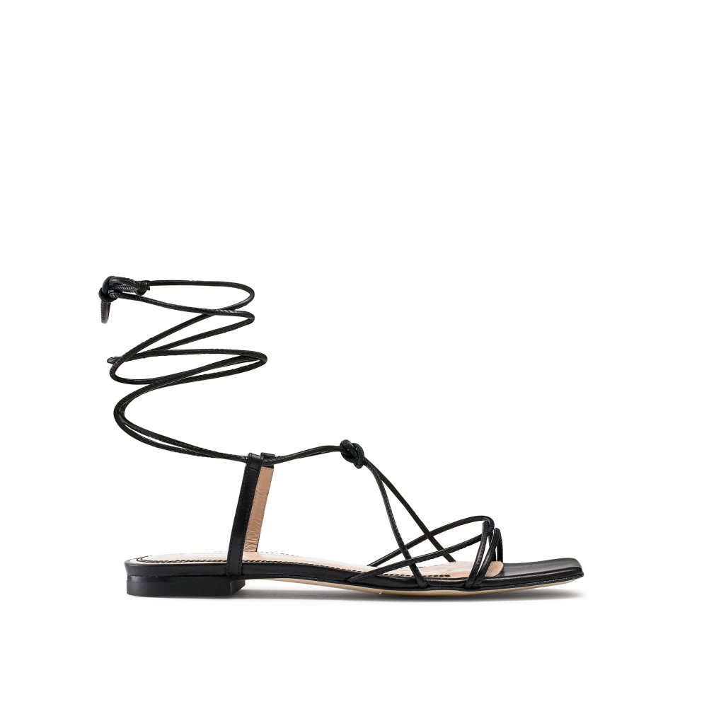 Női Russell And Bromley Wasabi Ankle Tie Lapos Szandál Fekete | 413258BFQ