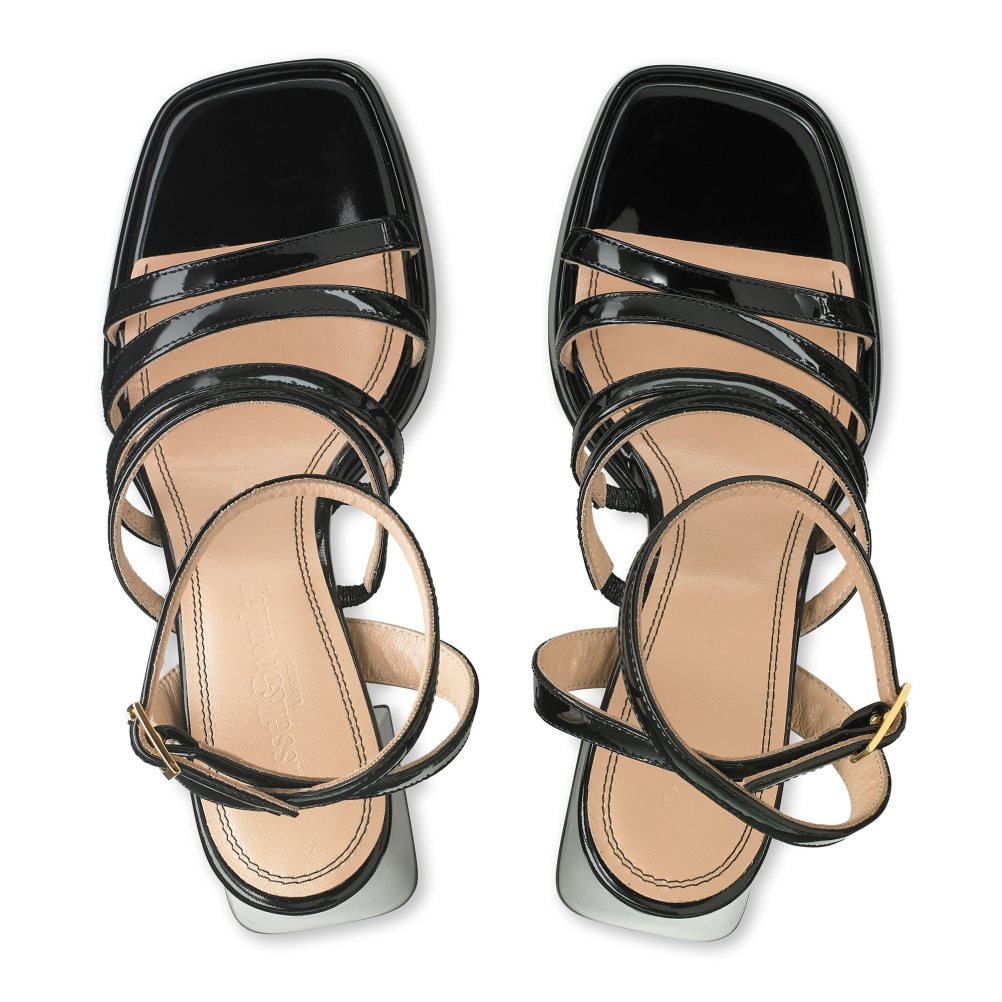 Női Russell And Bromley Yeahbaby Pántos Flared Platform Magassarkú Szandál Fekete | 682140QLO